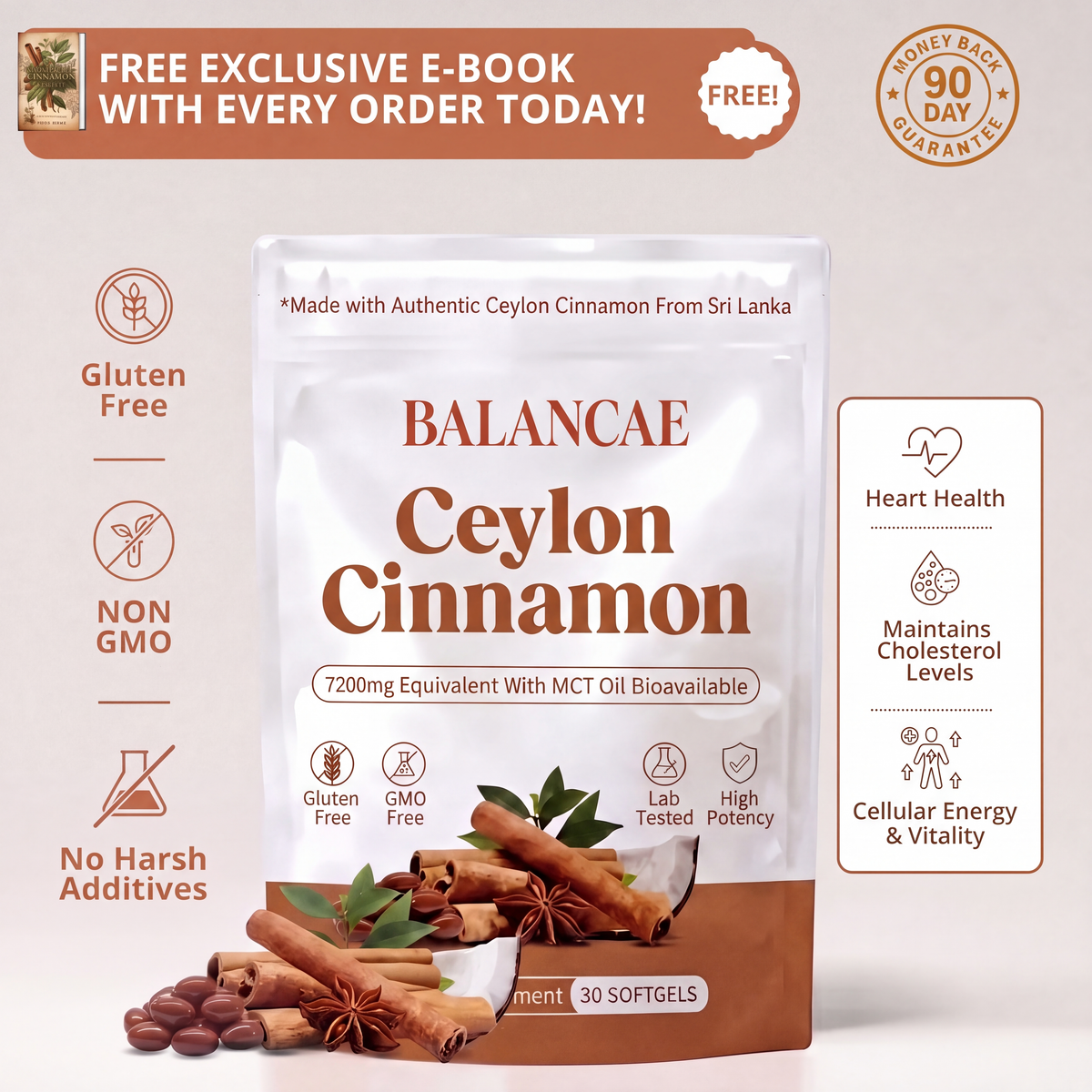 Ceylon Cinnamon 7200mg Equivalent with MCT Oil (Buy 2 Get 1 Free)